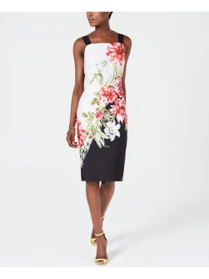ADRIANNA PAPELL Womens Floral Sleeveless Square Neck Midi Cocktail Body Con Dress
