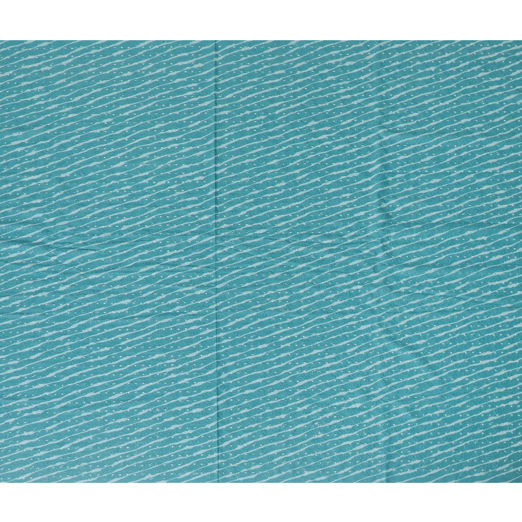 Aqua Blue Striped blended Cotton Lawn Fabric with Embroidery - 110 cm Wide - D19599