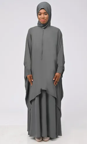 Asr Modest Grey Double Layer Prayer Dress For Women (2Pcset  Hijab )