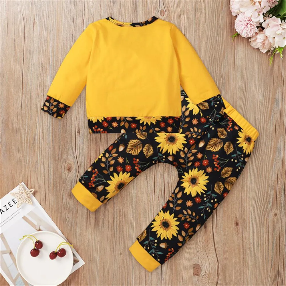 Baby Sunshine Sunflower Printed Long-Sleeve Top & Pants Baby Fashion Wholesale