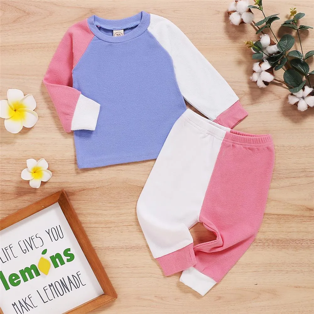 Baby Unisex Color Block Long Sleeve Crew Neck Top & Pants Baby Wholesale Suppliers