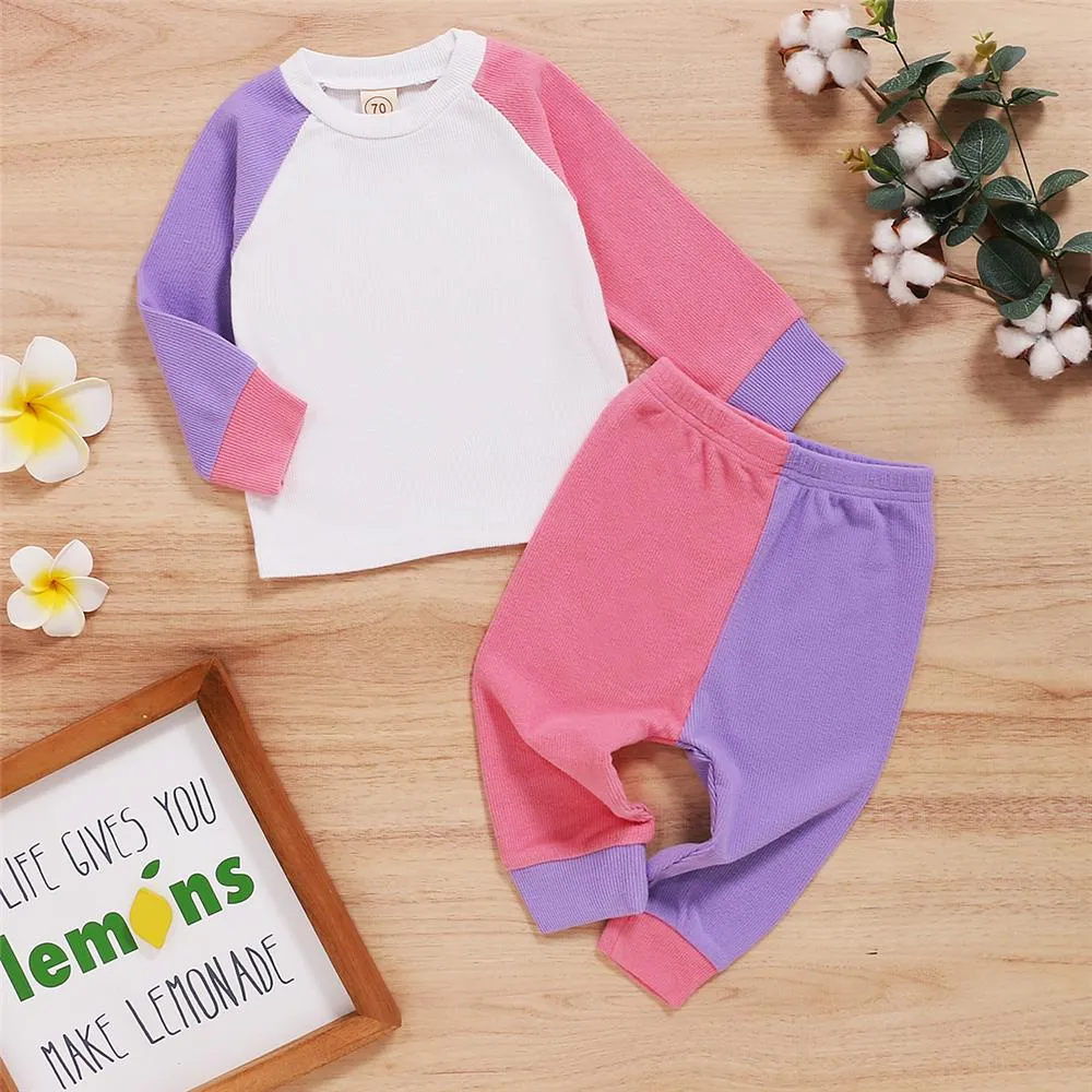 Baby Unisex Color Block Long Sleeve Crew Neck Top & Pants Baby Wholesale Suppliers