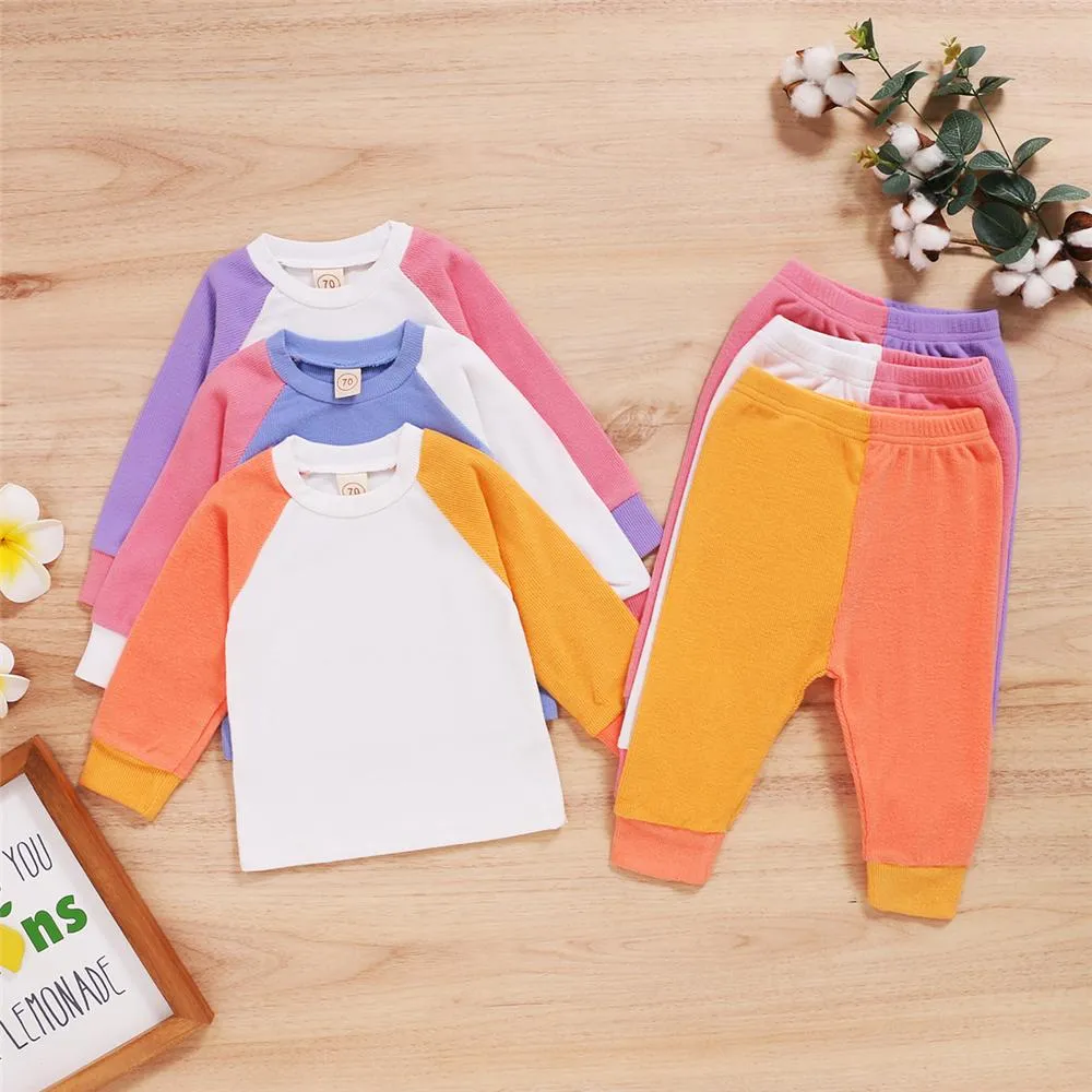 Baby Unisex Color Block Long Sleeve Crew Neck Top & Pants Baby Wholesale Suppliers