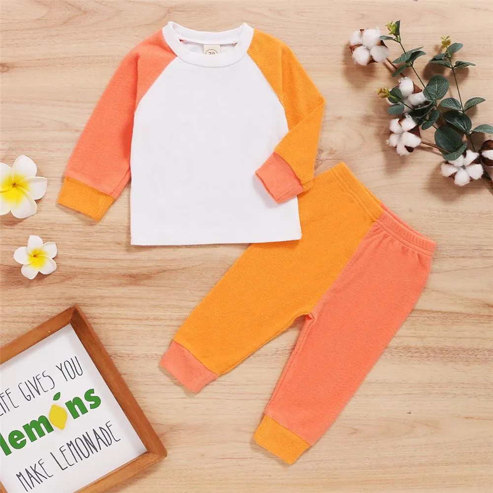 Baby Unisex Color Block Long Sleeve Crew Neck Top & Pants Baby Wholesale Suppliers