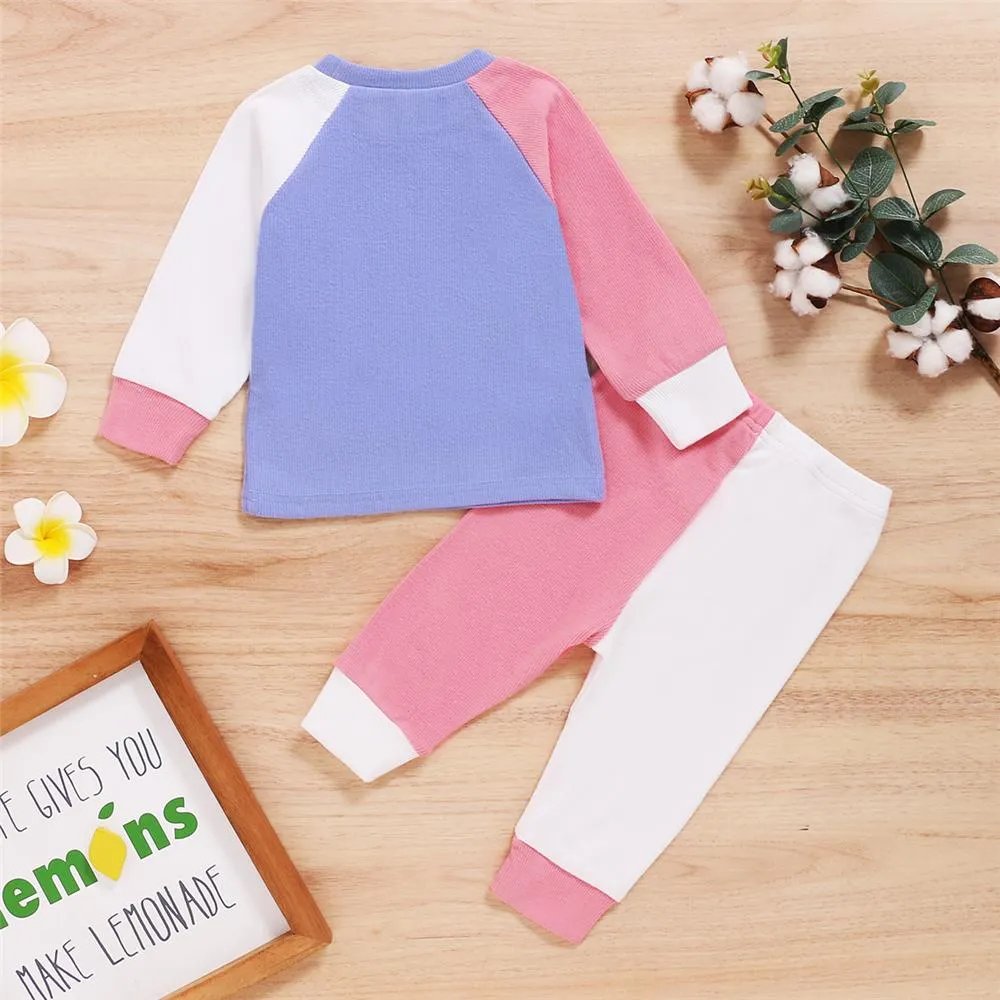 Baby Unisex Color Block Long Sleeve Crew Neck Top & Pants Baby Wholesale Suppliers