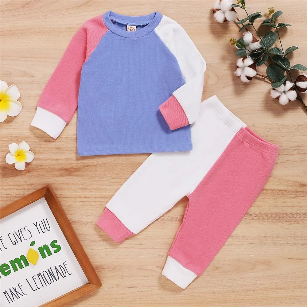 Baby Unisex Color Block Long Sleeve Crew Neck Top & Pants Baby Wholesale Suppliers