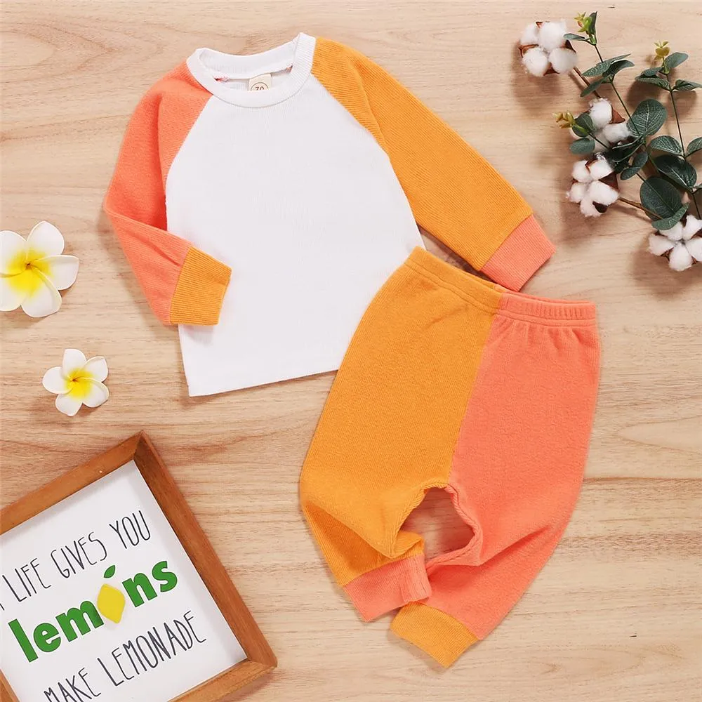 Baby Unisex Color Block Long Sleeve Crew Neck Top & Pants Baby Wholesale Suppliers