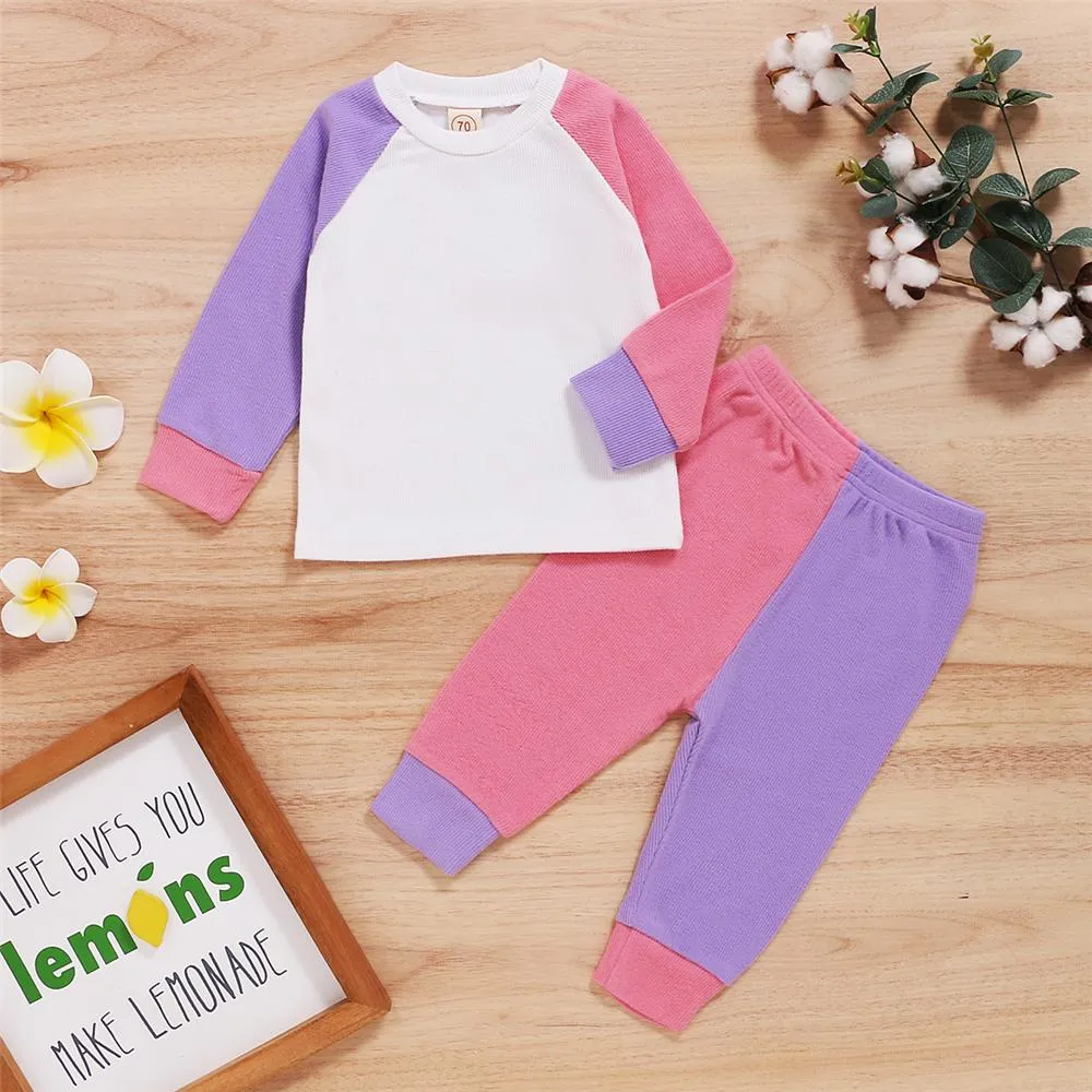 Baby Unisex Color Block Long Sleeve Crew Neck Top & Pants Baby Wholesale Suppliers
