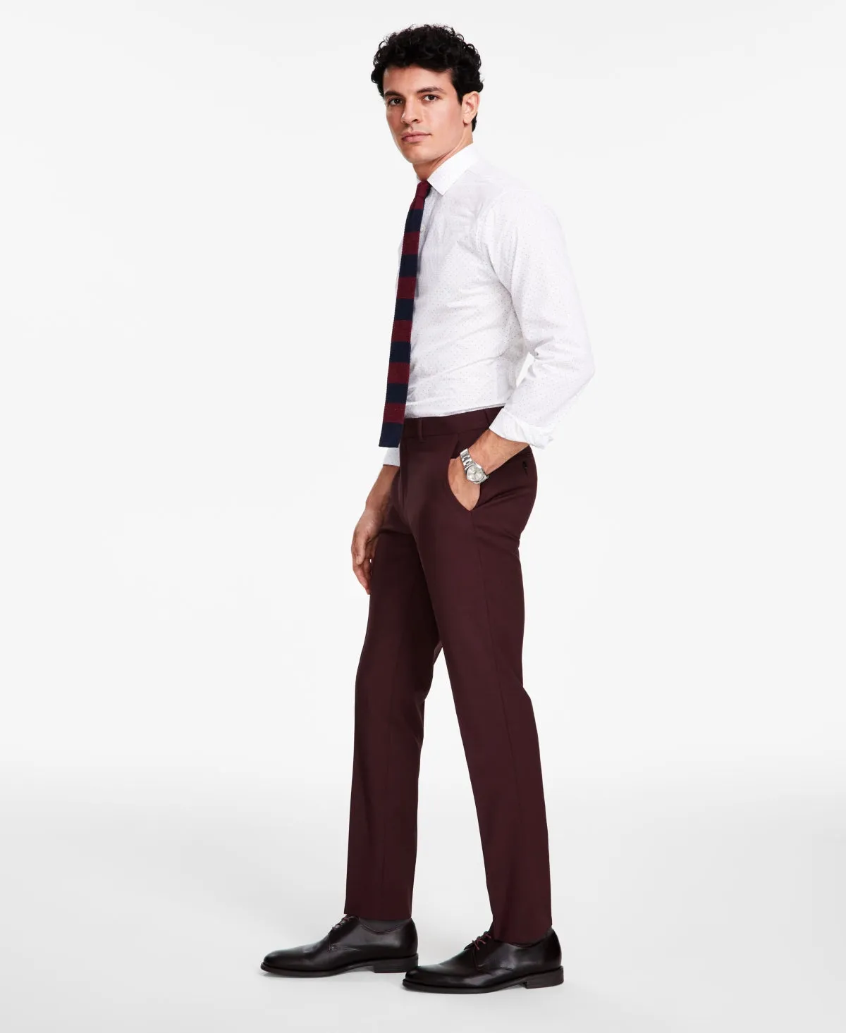 Bar III Mens Slim Fit Solid Dress Suit Pants Burgundy 34 x 32