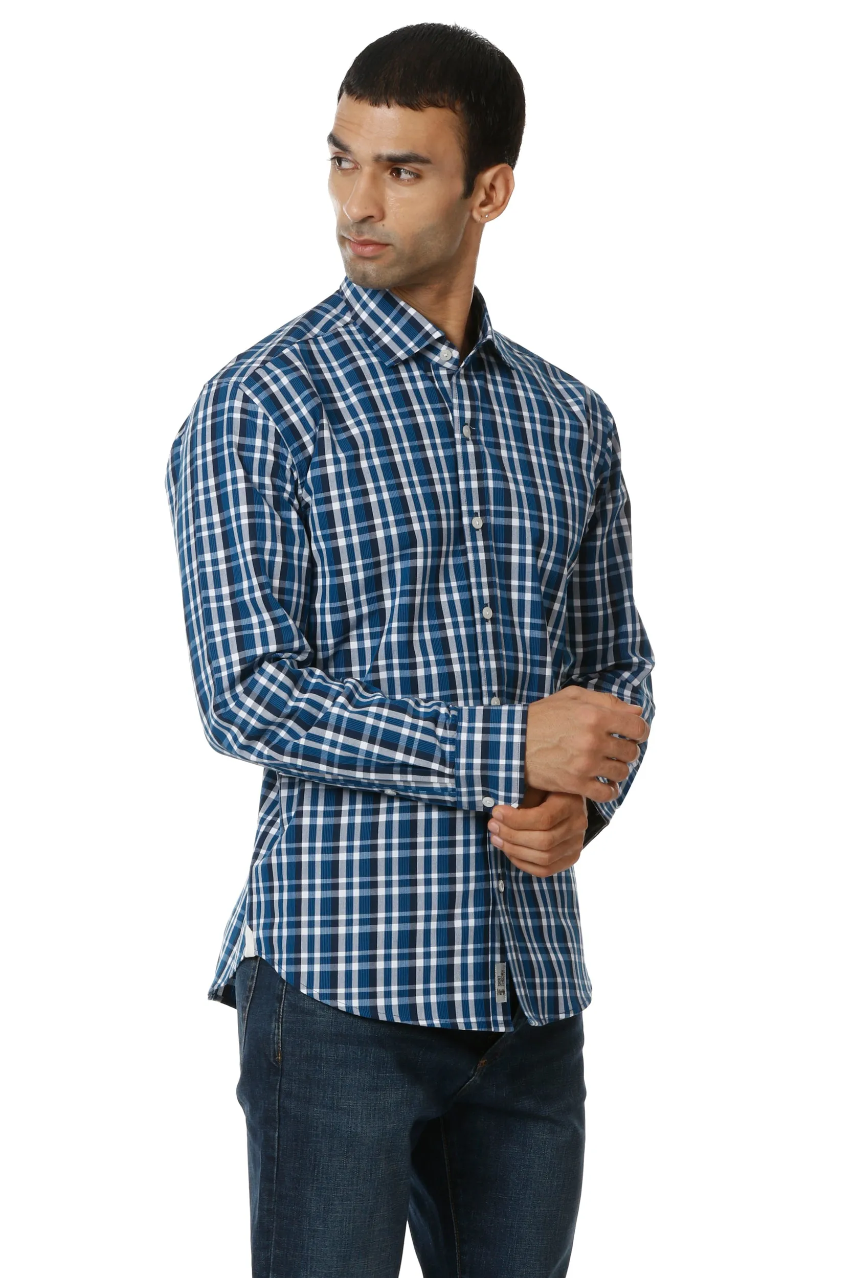 Blue Checkered Cotton Casual Shirt