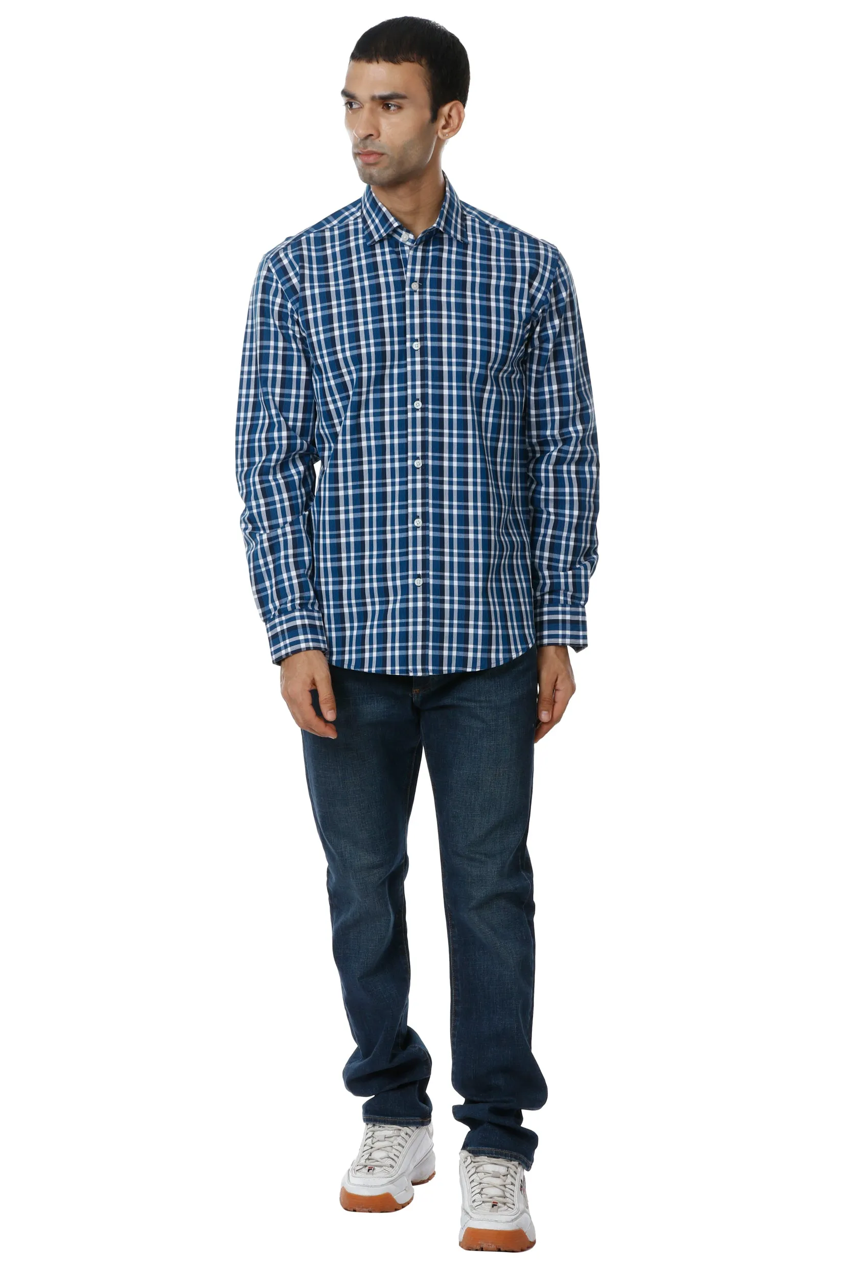 Blue Checkered Cotton Casual Shirt