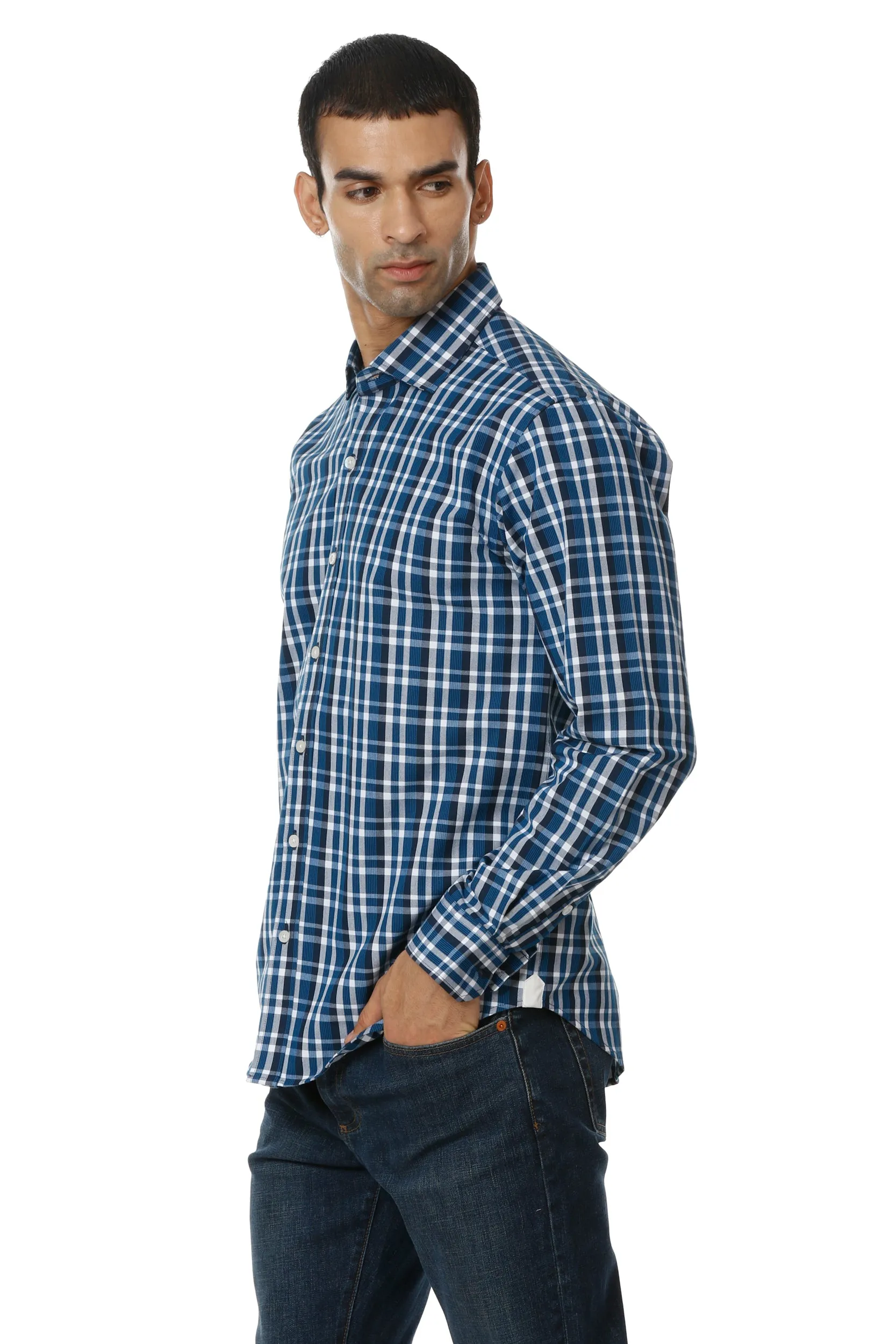 Blue Checkered Cotton Casual Shirt