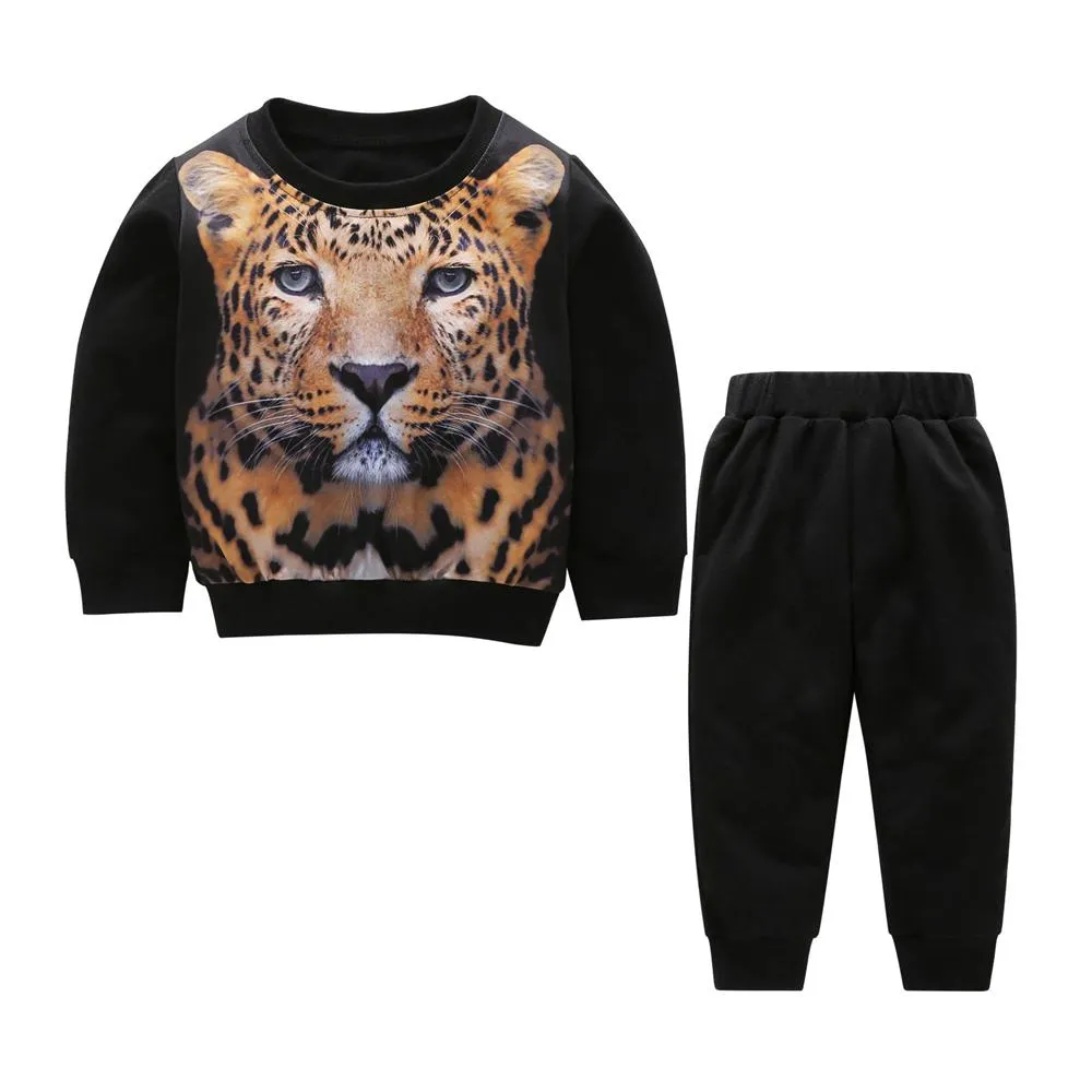 Boys 3D Tiger Printed Long Sleeve Top & Pants Kid Wholesale Clothing
