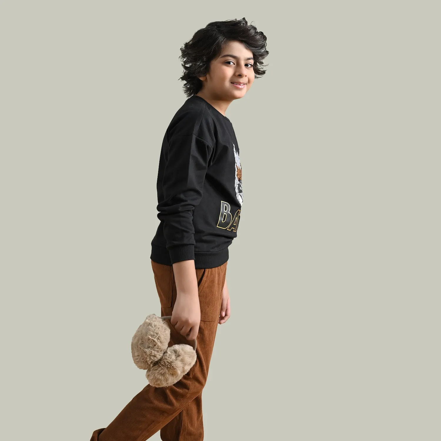 Boys Cotton Terry Sweatshirt-BLACK