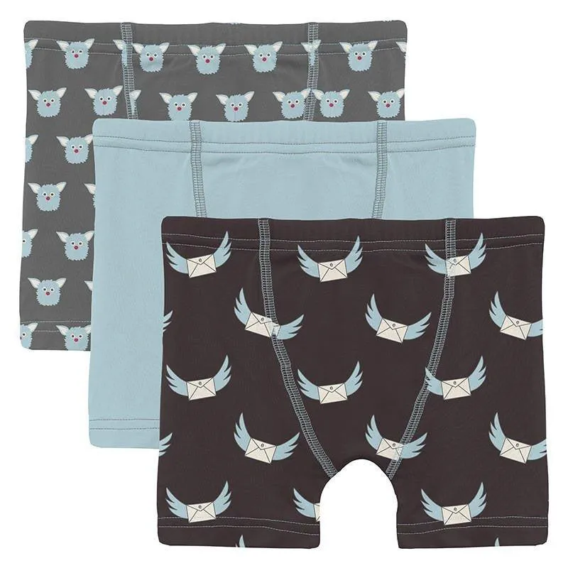 Boy's Print Bamboo Boxer Briefs (Set of 3) - Pewter Furry Friends, Spring Sky & Midnight Email