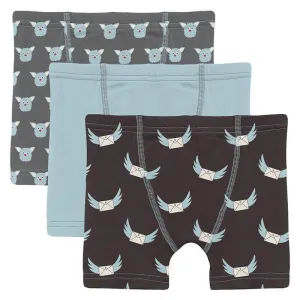 Boy's Print Bamboo Boxer Briefs (Set of 3) - Pewter Furry Friends, Spring Sky & Midnight Email