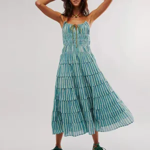 Cake Ruffles Vocation Sexy Colorful Striped Backless Elegant Off Shoulder Floral Summer Dress