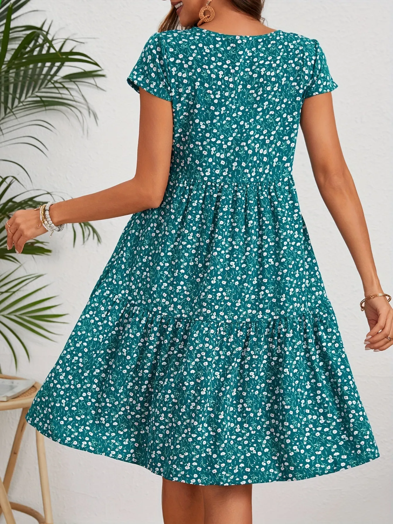 Callista - Floral Crew Neck Dress