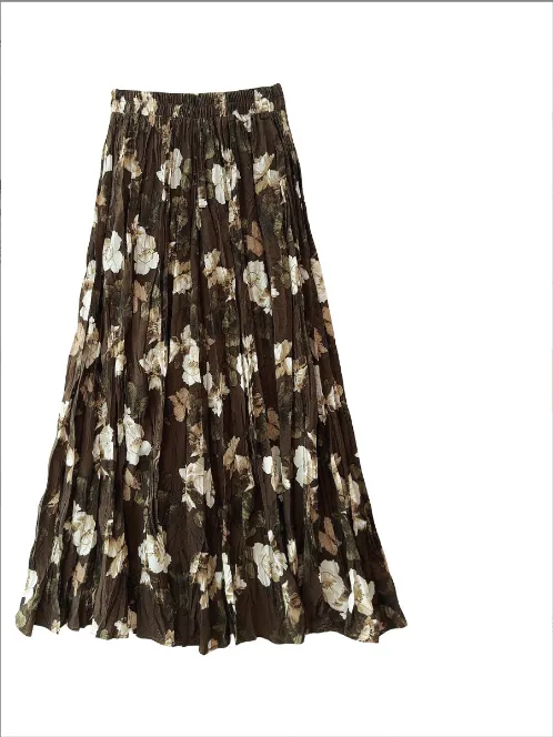 Camellia Retro Pleated Printed Casual Skirt
