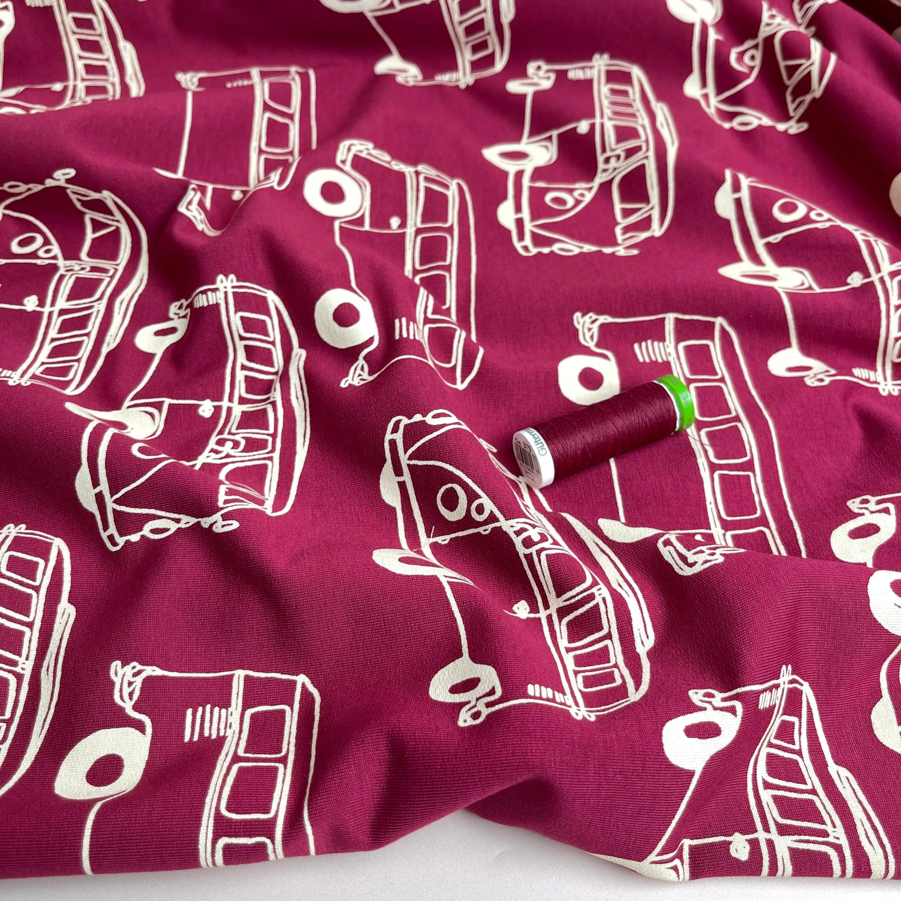 Camper Vans in Plum Peach Soft Cotton Sweat-shirting Fabric