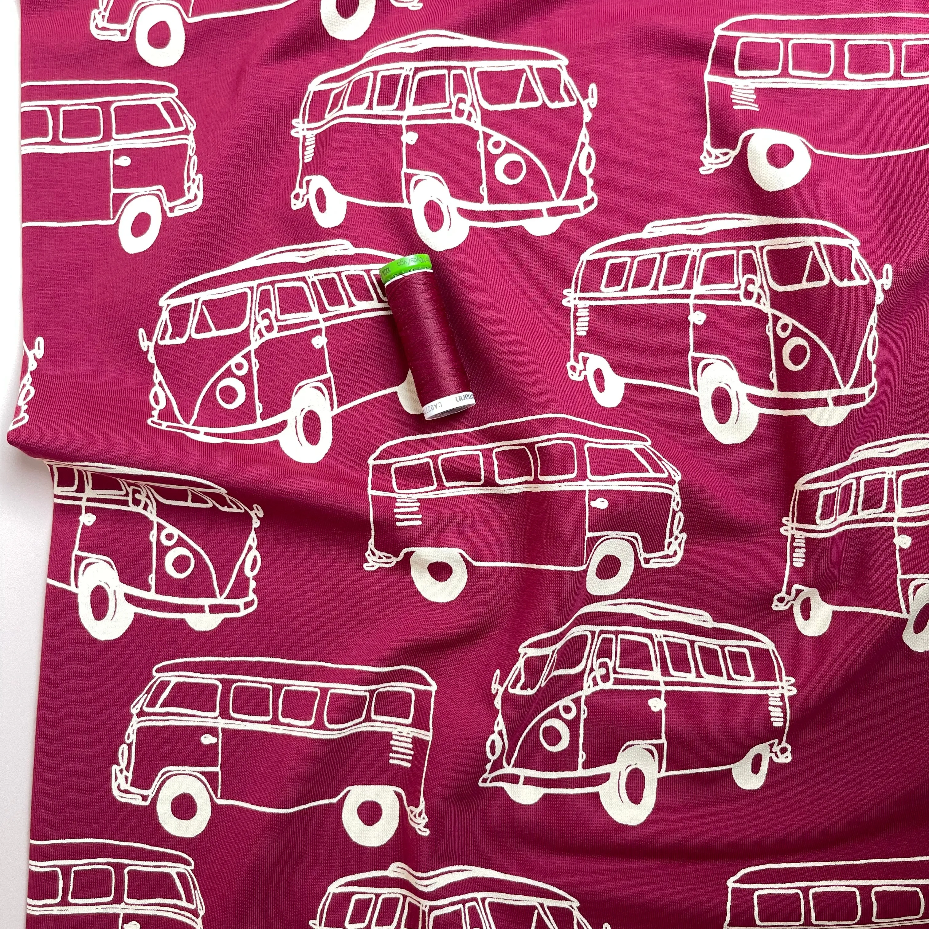 Camper Vans in Plum Peach Soft Cotton Sweat-shirting Fabric