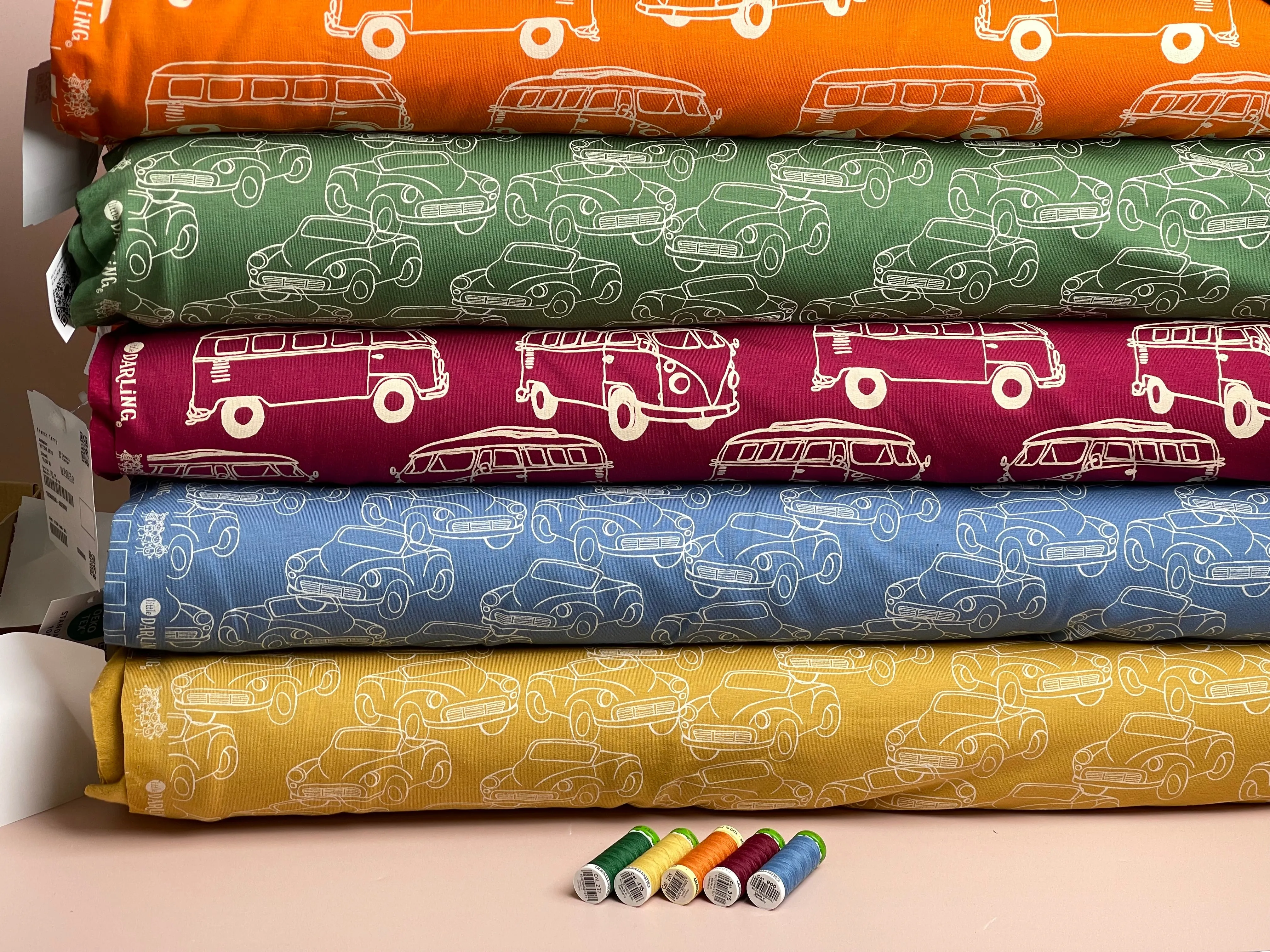 Camper Vans in Plum Peach Soft Cotton Sweat-shirting Fabric