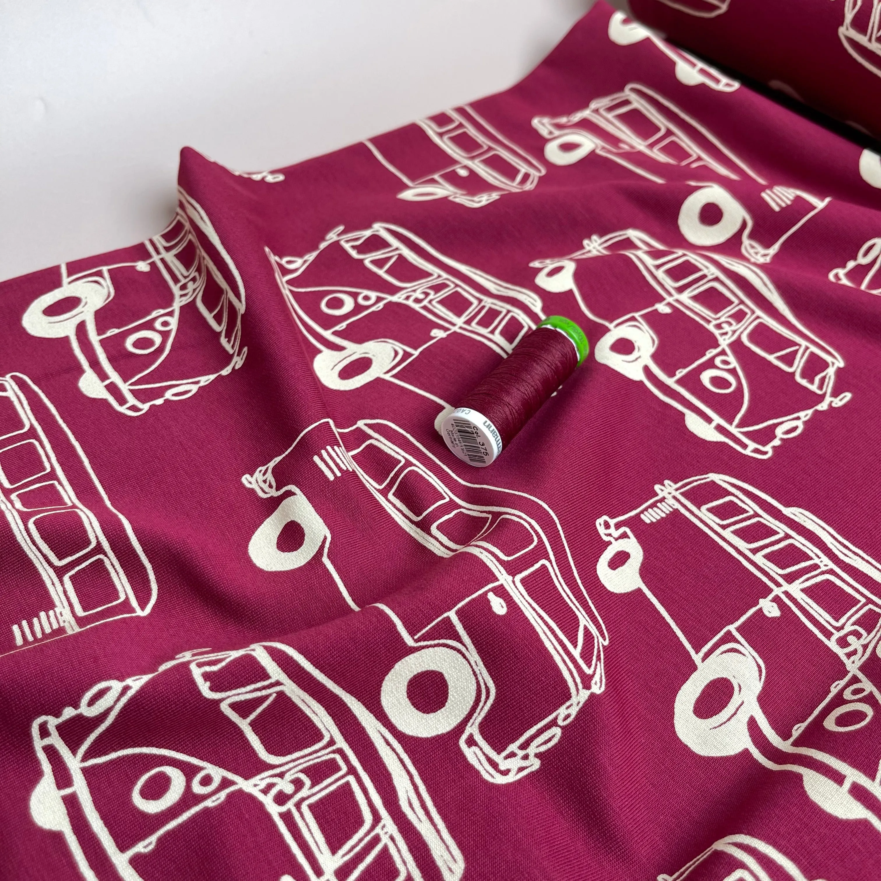 Camper Vans in Plum Peach Soft Cotton Sweat-shirting Fabric