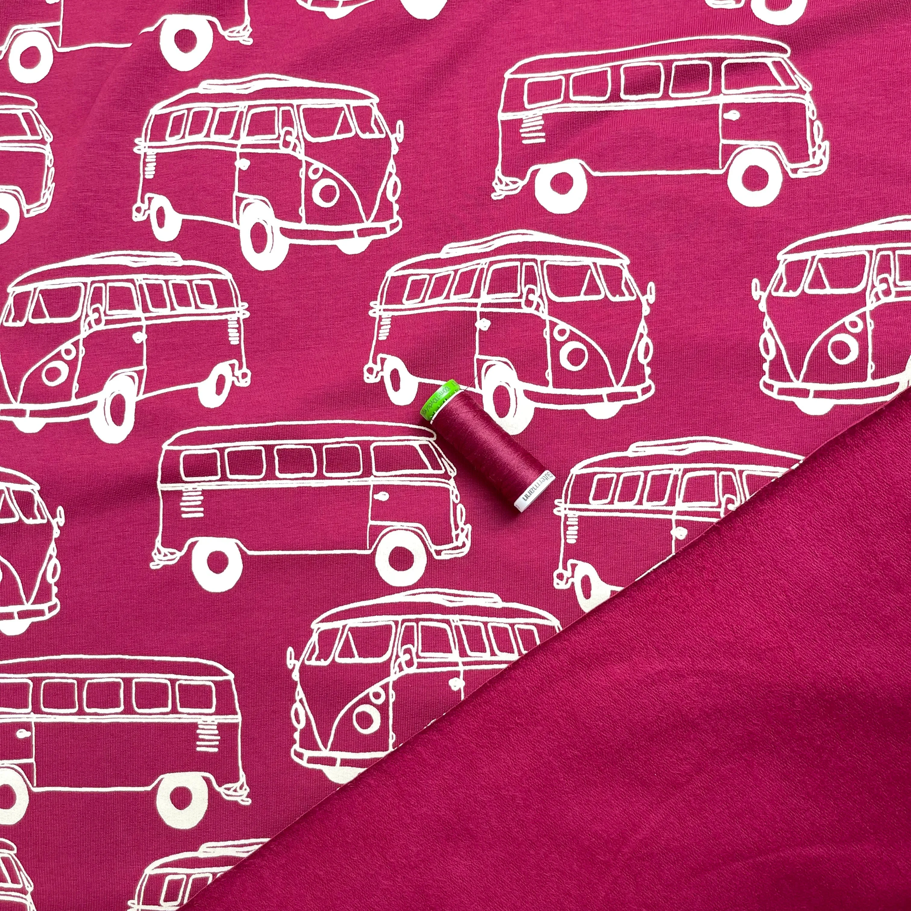 Camper Vans in Plum Peach Soft Cotton Sweat-shirting Fabric