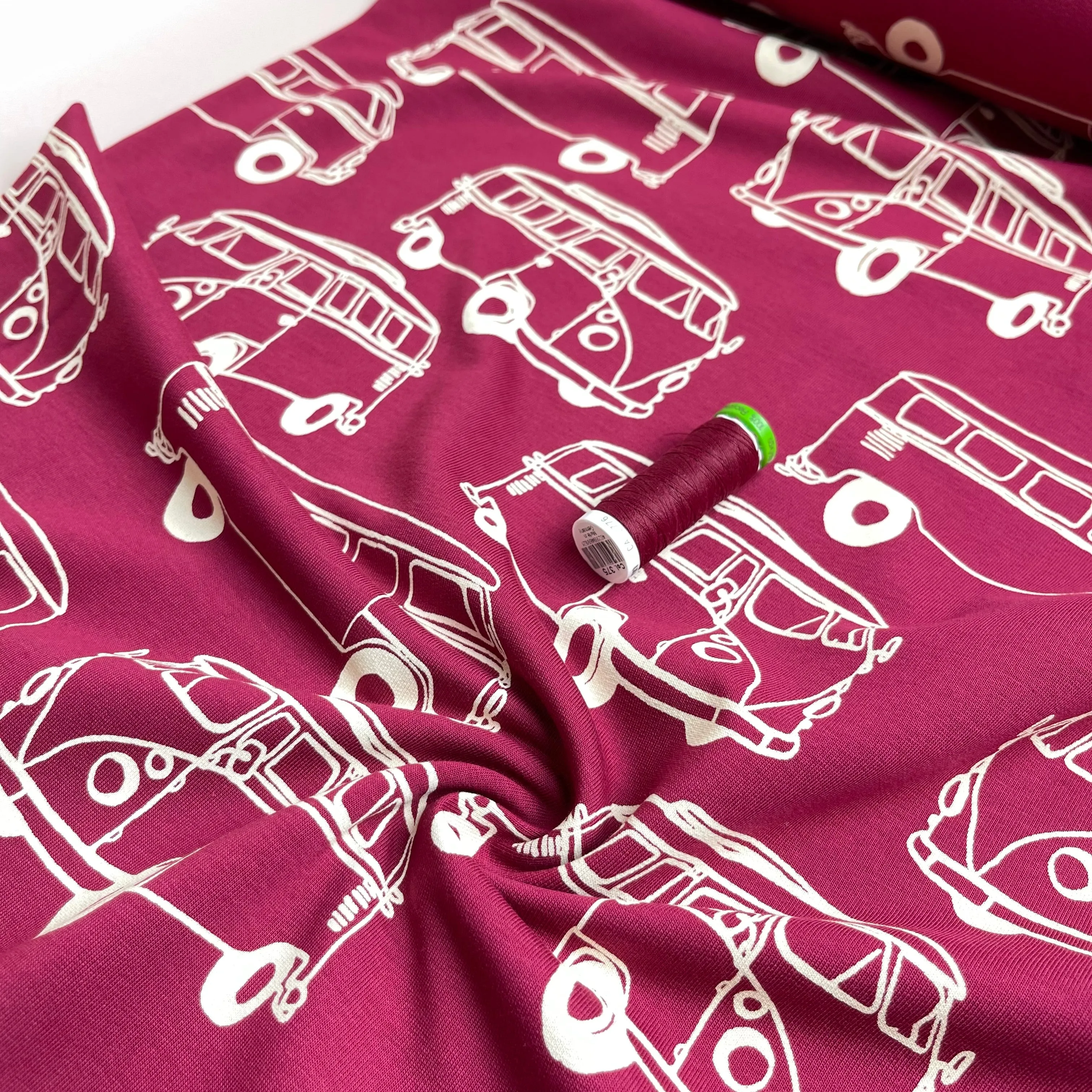 Camper Vans in Plum Peach Soft Cotton Sweat-shirting Fabric