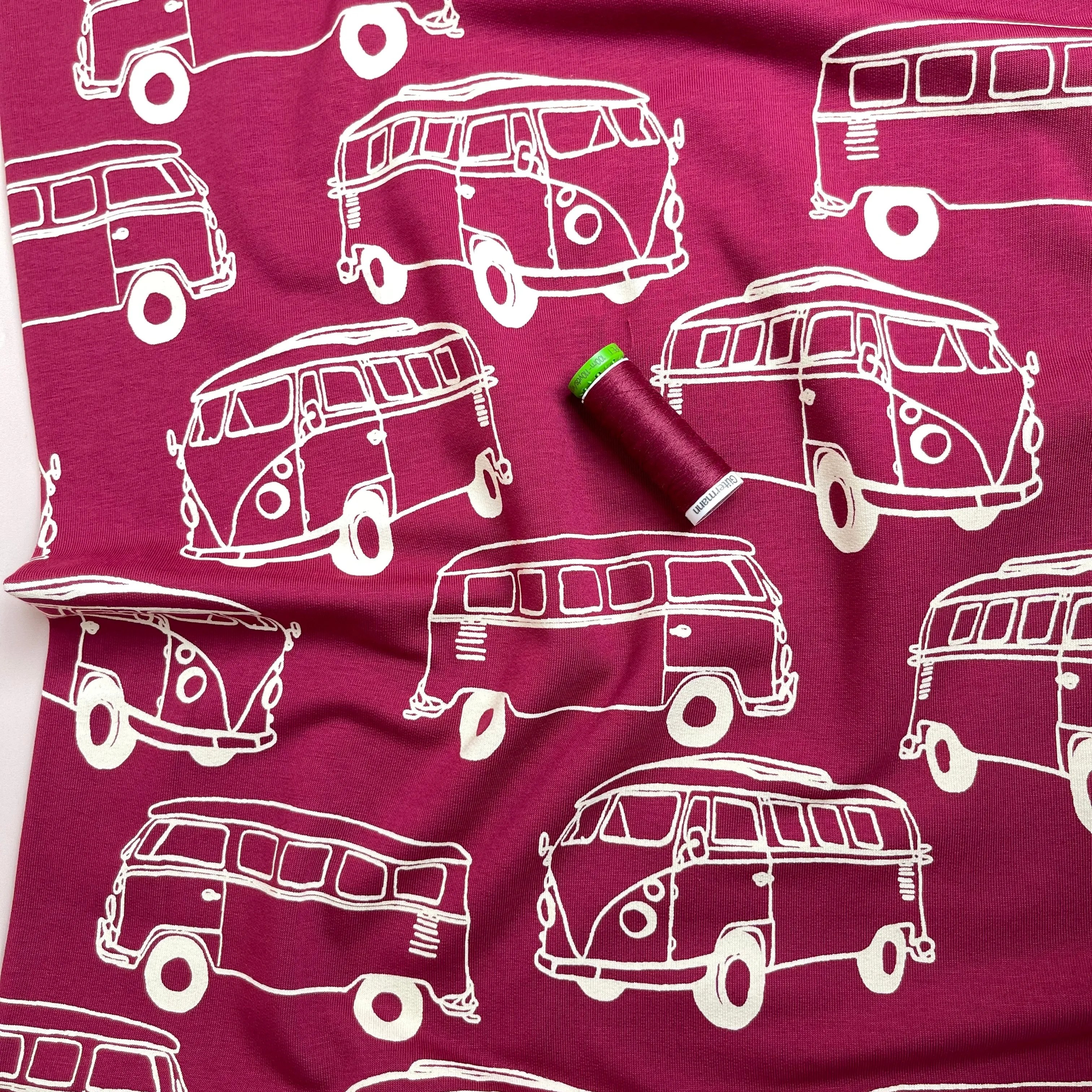 Camper Vans in Plum Peach Soft Cotton Sweat-shirting Fabric