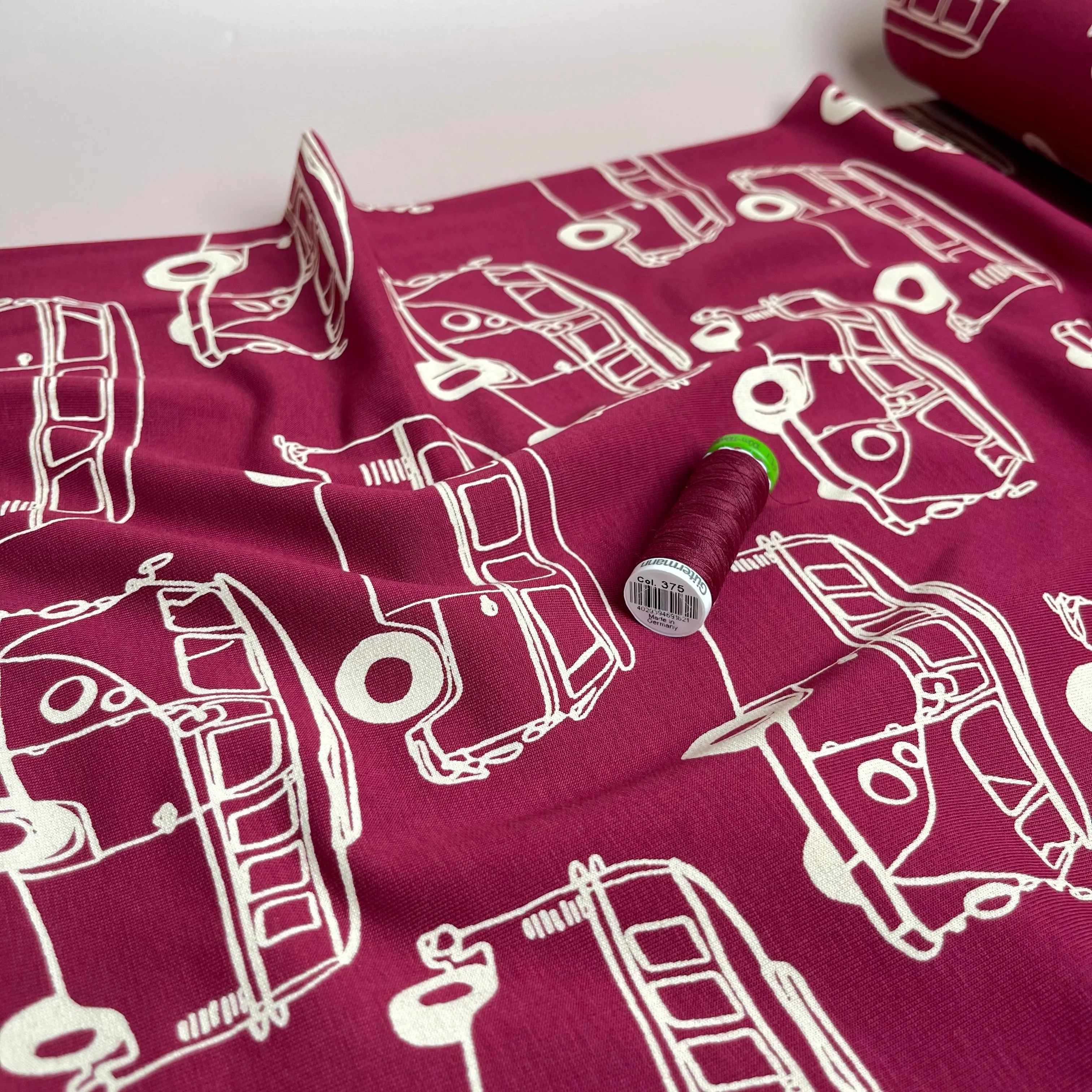 Camper Vans in Plum Peach Soft Cotton Sweat-shirting Fabric