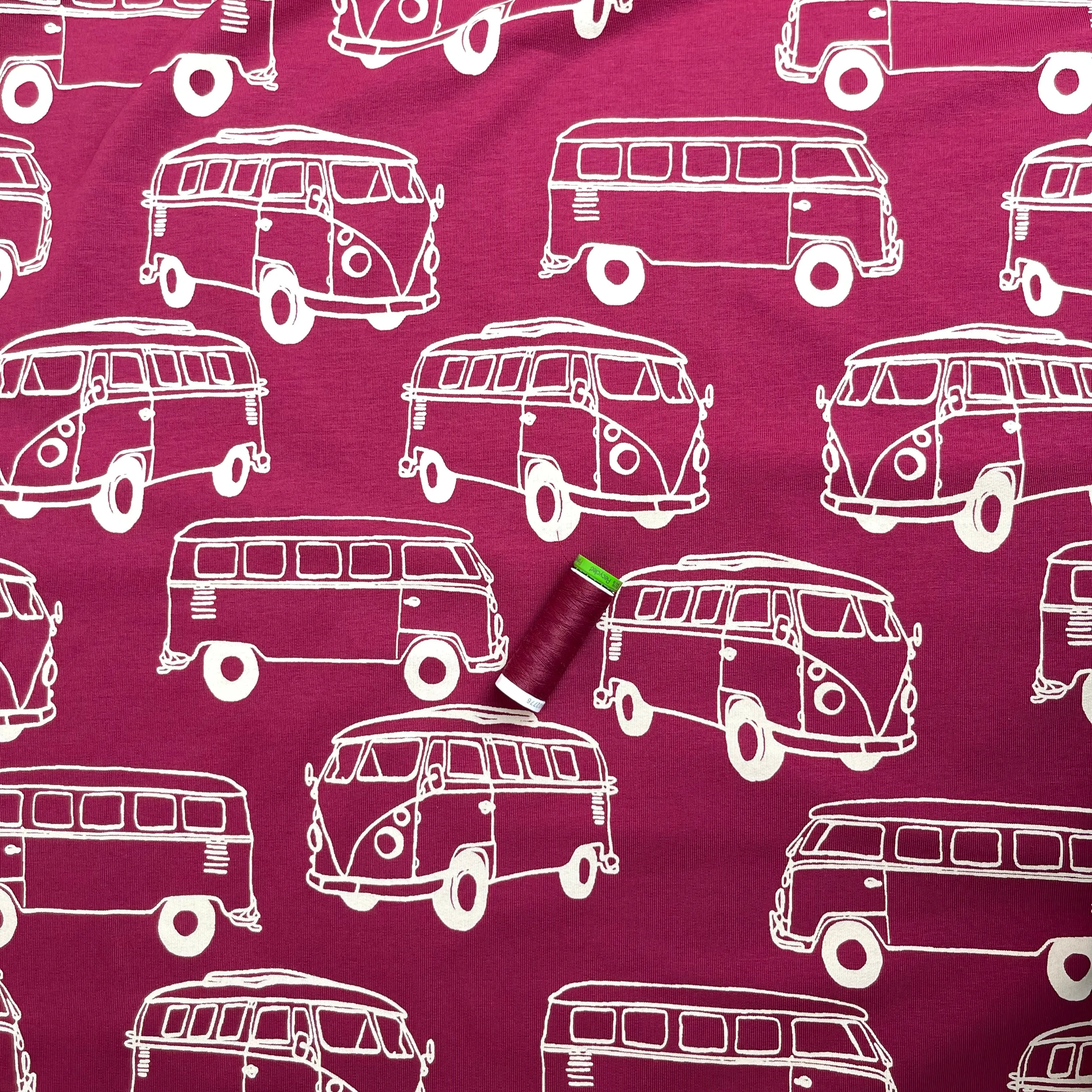 Camper Vans in Plum Peach Soft Cotton Sweat-shirting Fabric