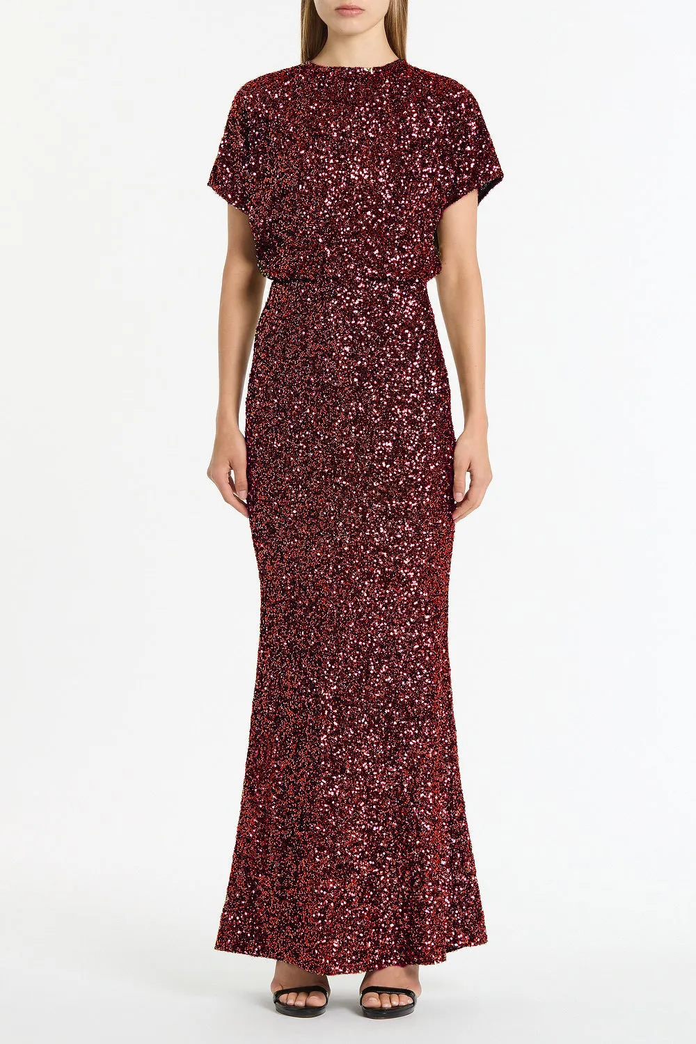 CHERRY CRUSHED SEQUIN DRAPE TOP