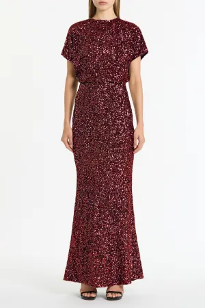 CHERRY CRUSHED SEQUIN DRAPE TOP