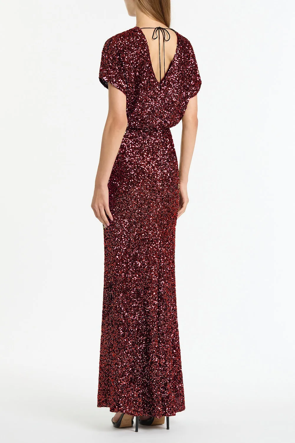 CHERRY CRUSHED SEQUIN DRAPE TOP