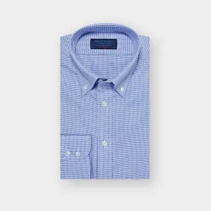 Contemporary Fit, Button Down Collar, 2 Button Cuff Shirt in a Blue Houndstooth Cotton