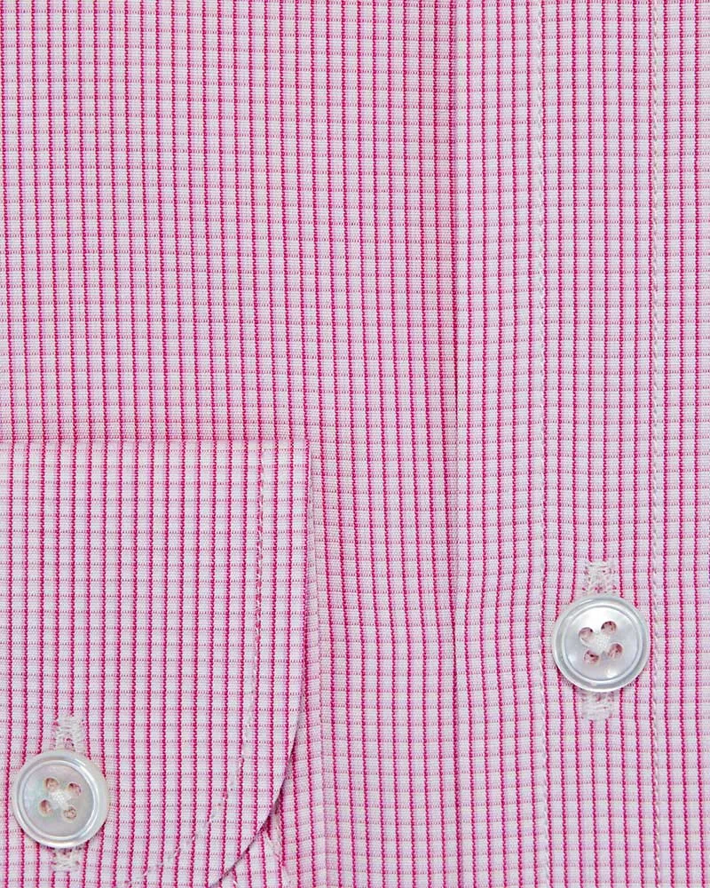 Contemporary Fit, Button Down Collar, 2 Button Cuff Shirt in Pink Neat Check
