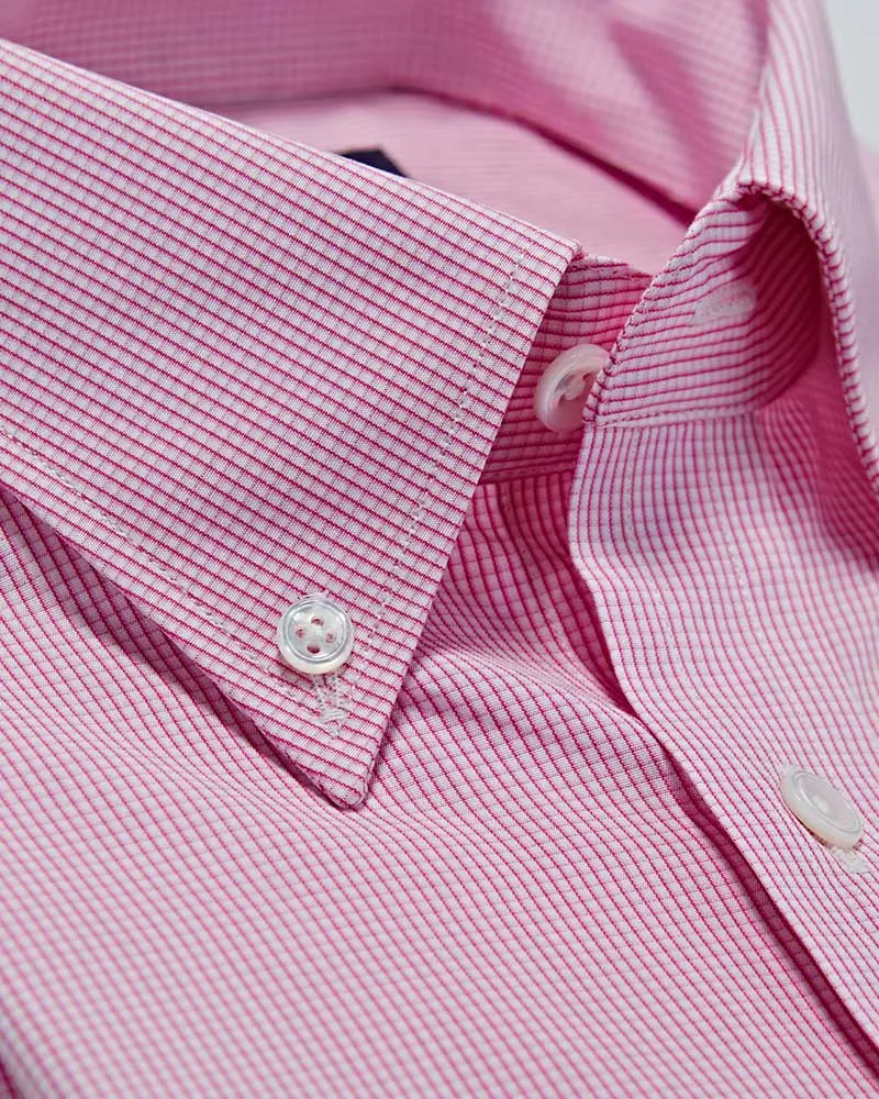 Contemporary Fit, Button Down Collar, 2 Button Cuff Shirt in Pink Neat Check