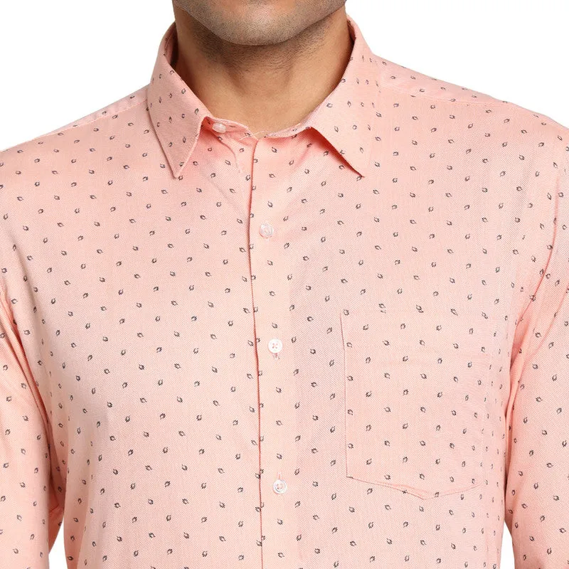 Cotton Pink Regular Fit Printed Formal Shirts
