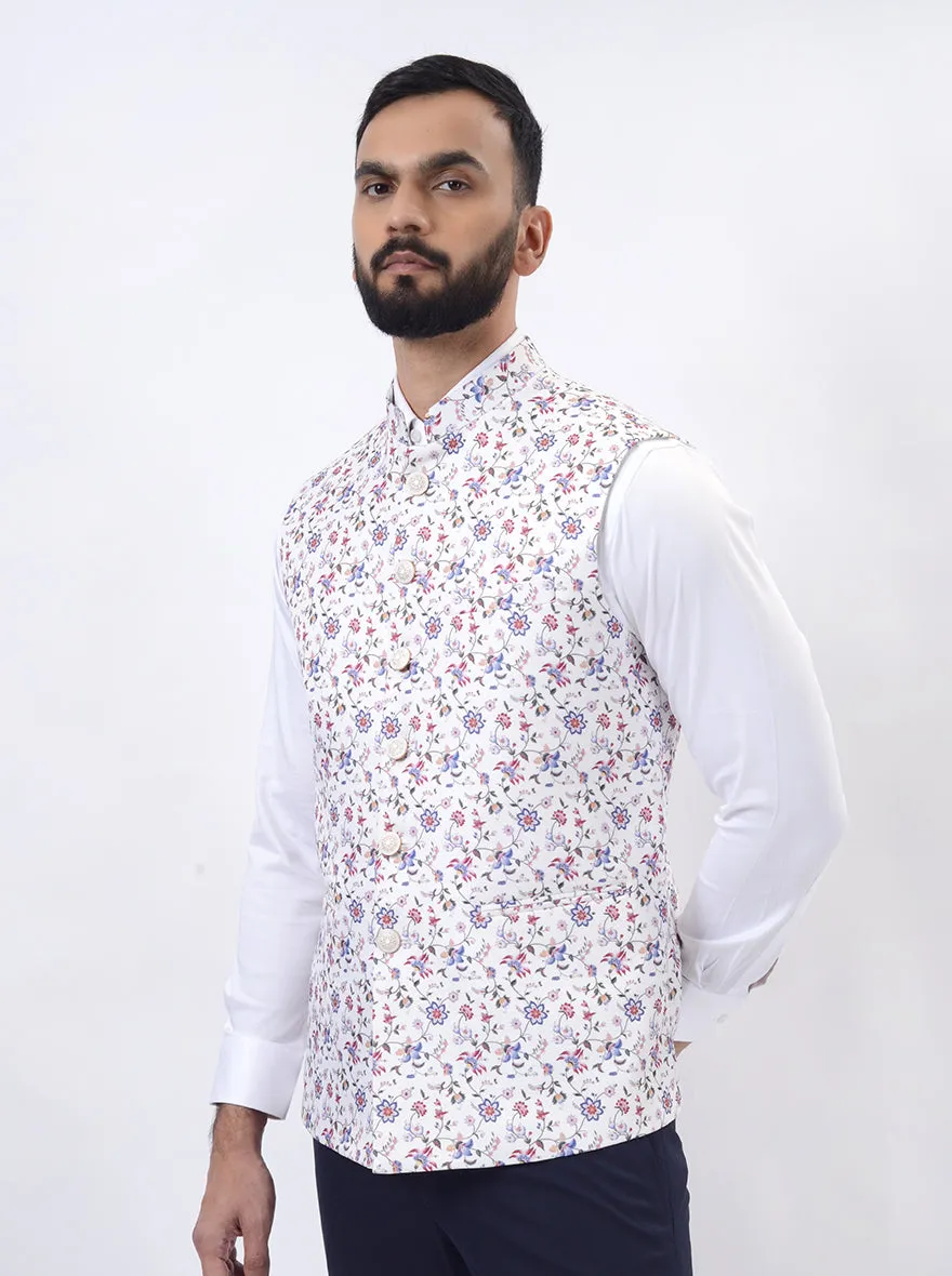 Cream Printed Regular Fit Bandhgala Jacket | Greenfibre