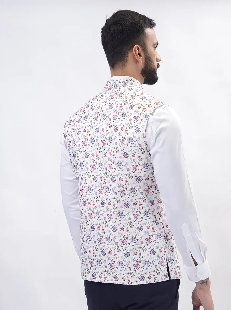 Cream Printed Regular Fit Bandhgala Jacket | Greenfibre