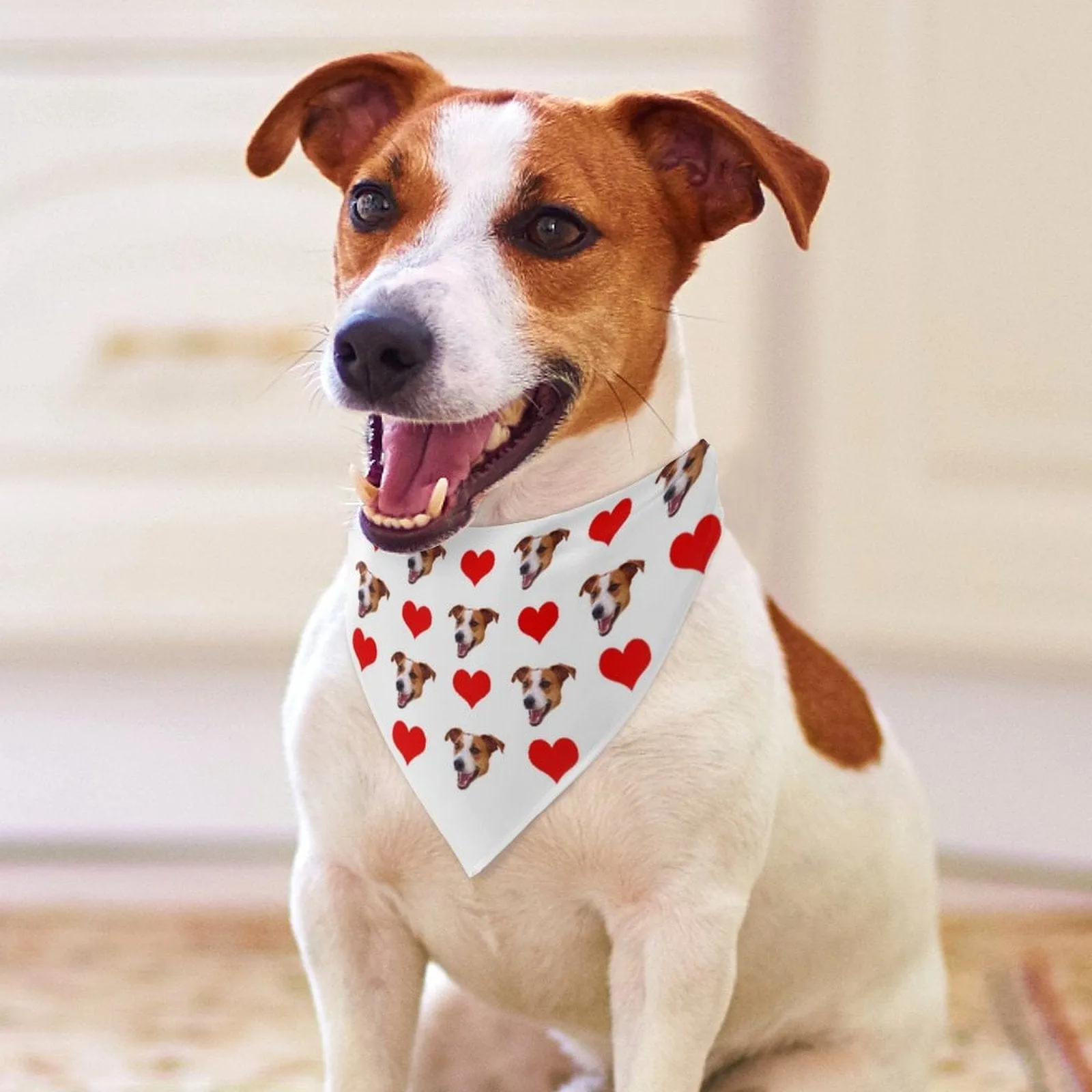 Custom Face With Red Heart Pajama Pants and Pet Dog Bandana