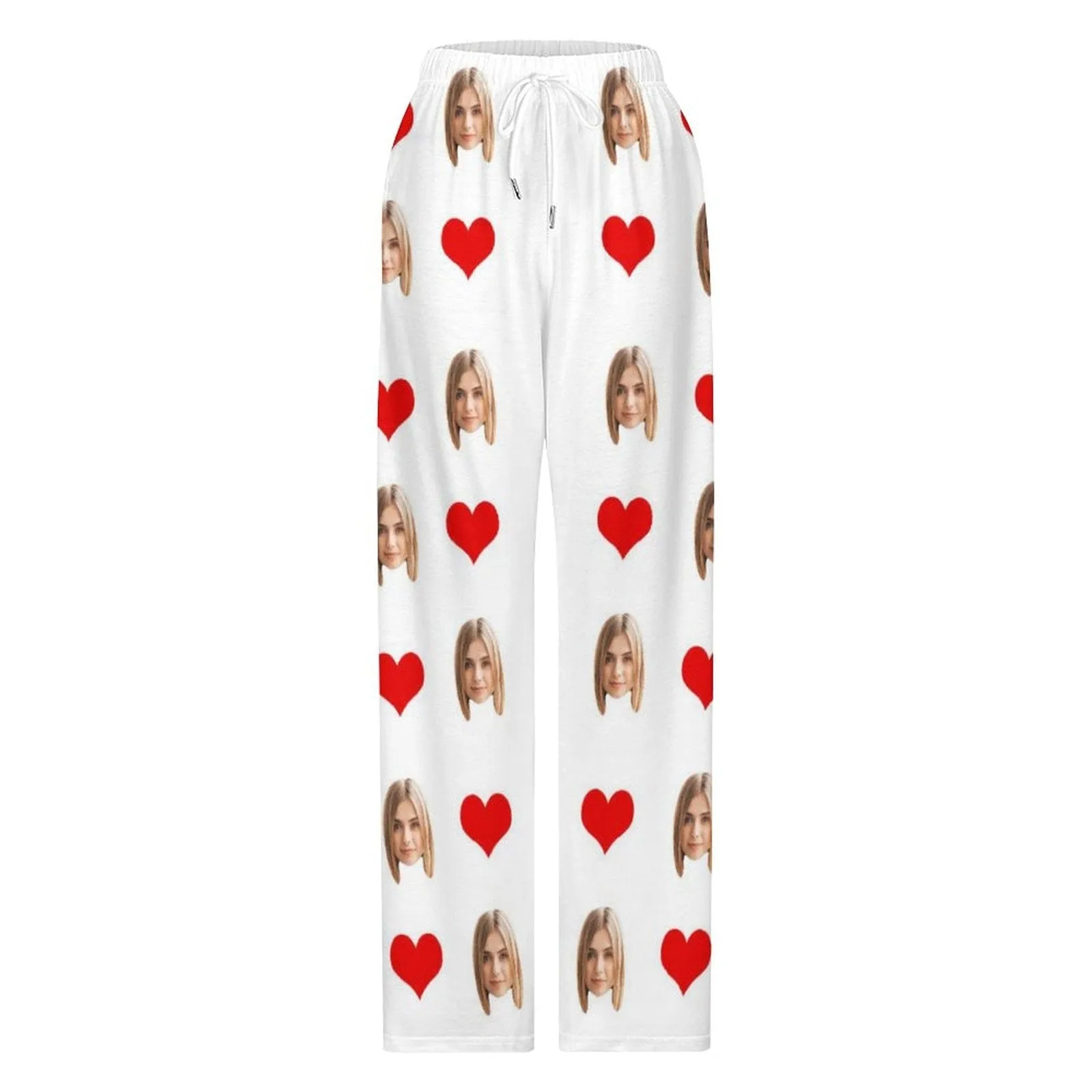 Custom Face With Red Heart Pajama Pants and Pet Dog Bandana