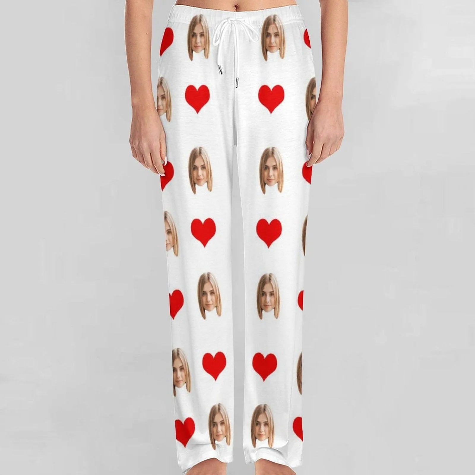 Custom Face With Red Heart Pajama Pants and Pet Dog Bandana