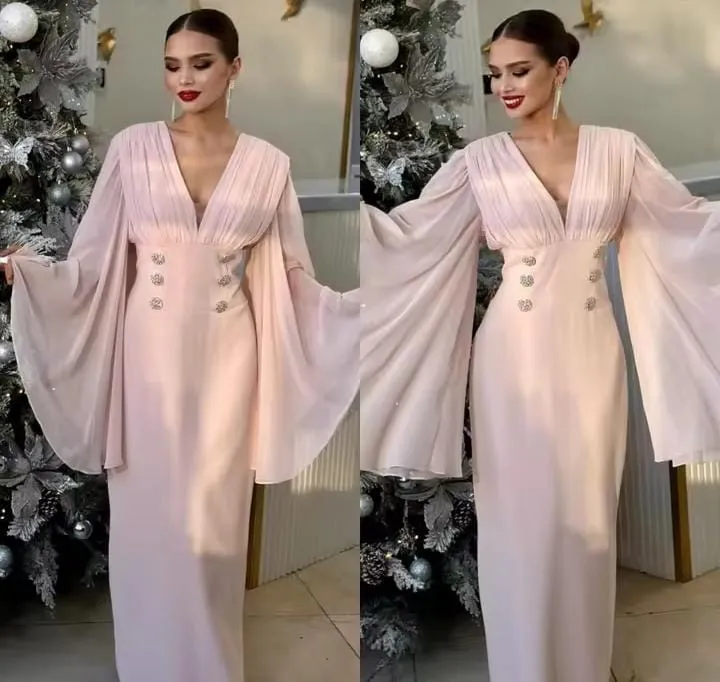 Customized Exquisite Elegant V-neck A-line Beading Draped Anke Length Skirts Charmeuse Evening Dresses   S2971456