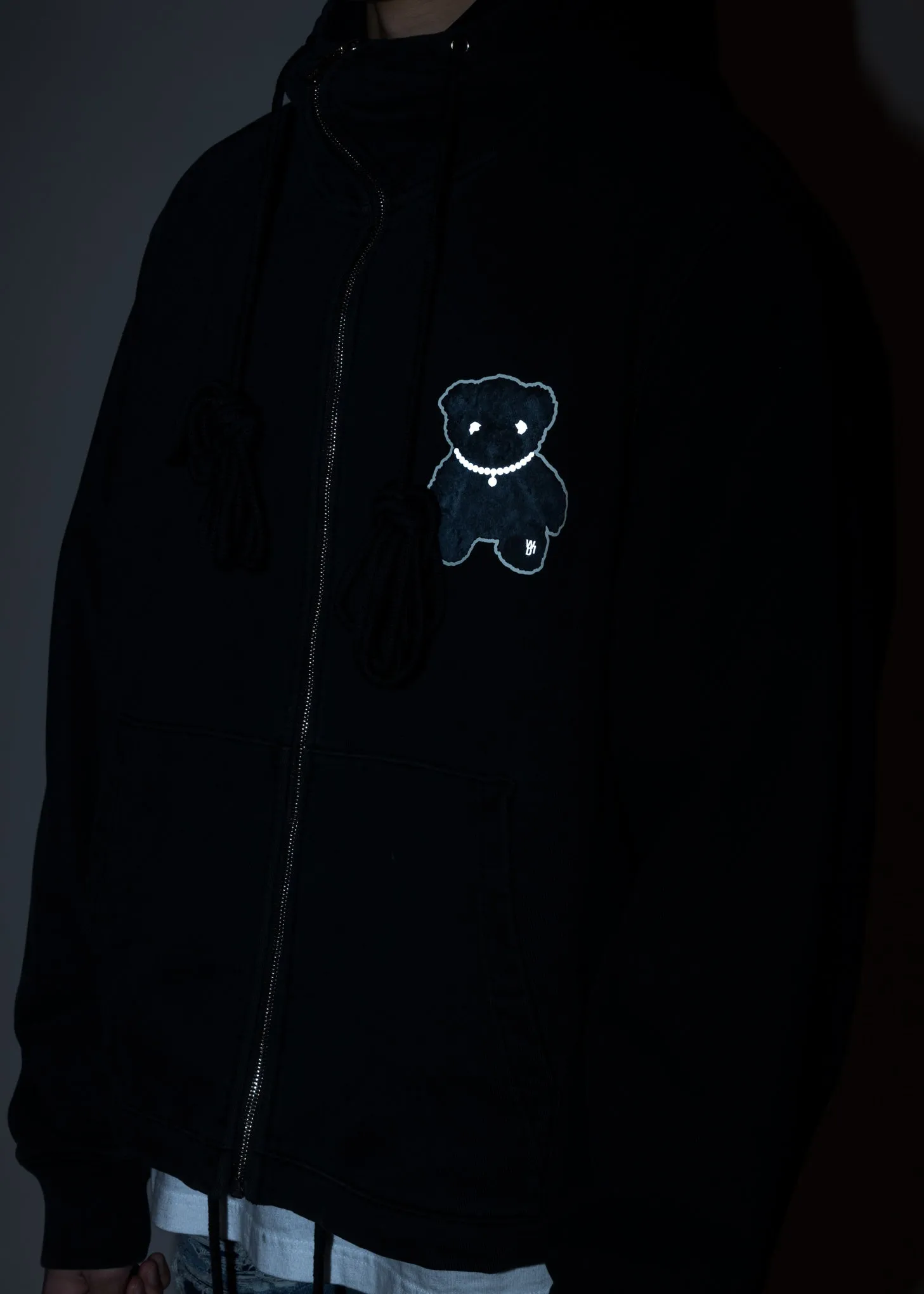 Dark Green Pearl Necklace Teddy Zip-Up Hoodie (Reflect)