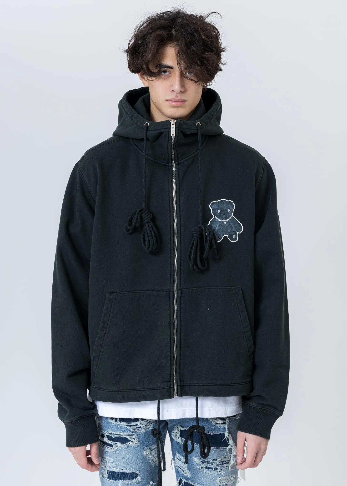 Dark Green Pearl Necklace Teddy Zip-Up Hoodie (Reflect)