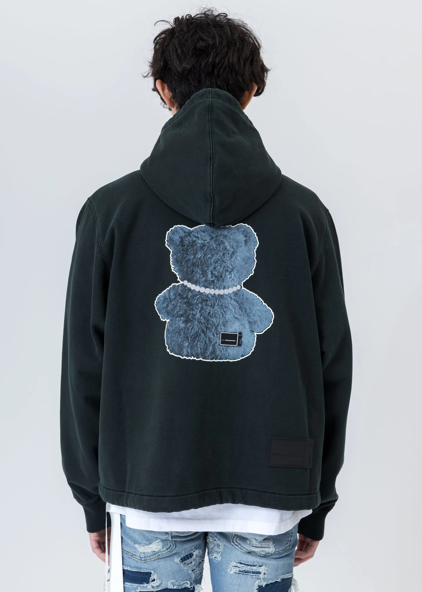 Dark Green Pearl Necklace Teddy Zip-Up Hoodie (Reflect)