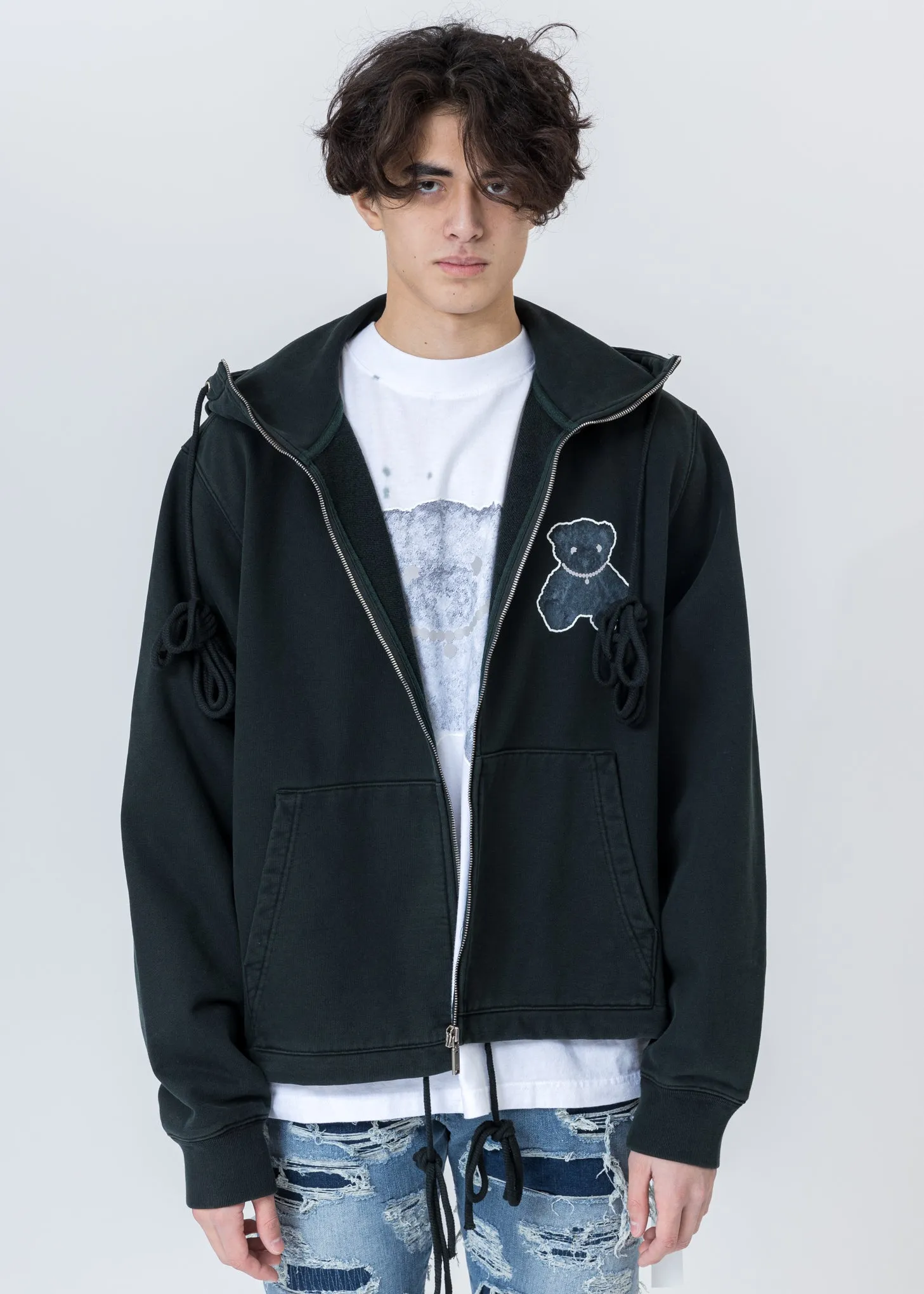 Dark Green Pearl Necklace Teddy Zip-Up Hoodie (Reflect)