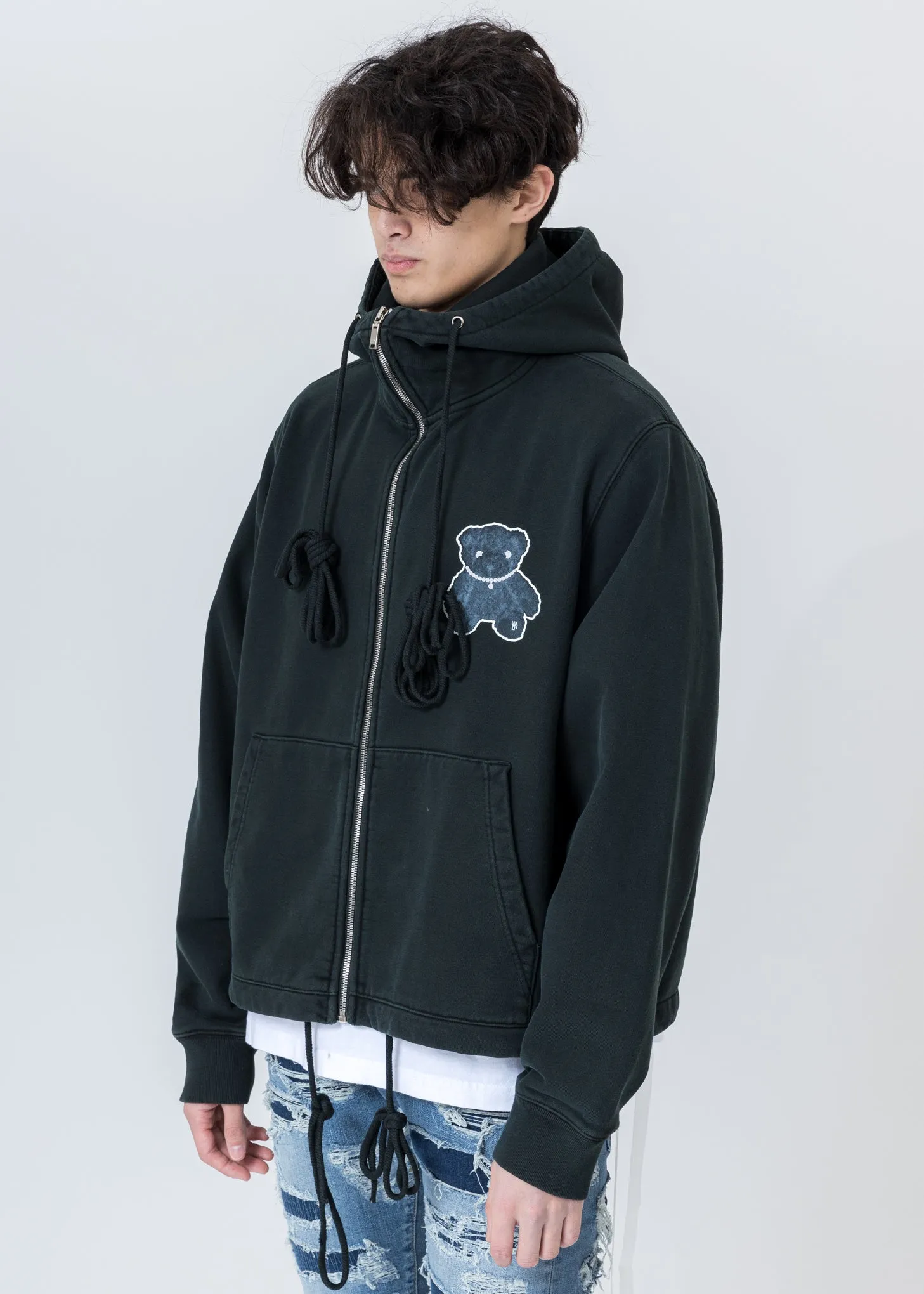 Dark Green Pearl Necklace Teddy Zip-Up Hoodie (Reflect)